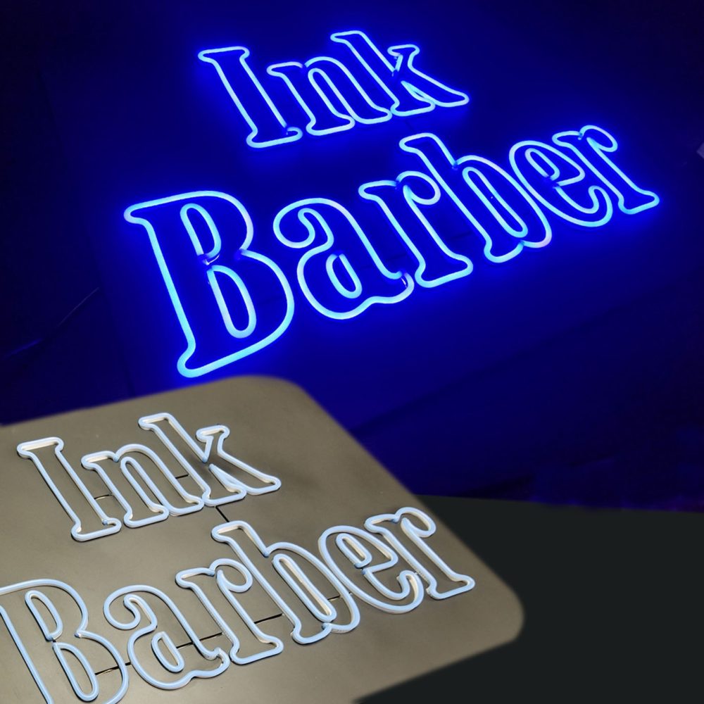 Double Neon "Barber" LED Sign – Bright Open Storefront Display