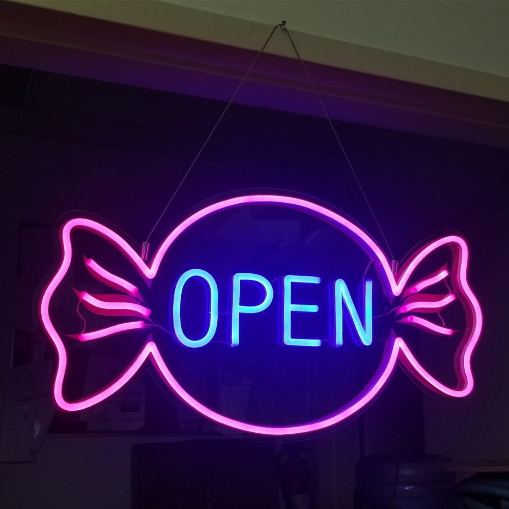 Custom Candy OPEN Neon Sign – Single LED Neon for Businesses & Stores